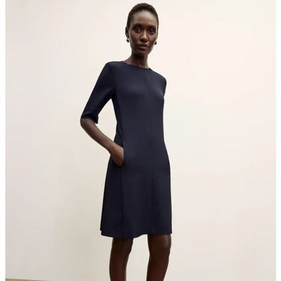 M. M. Lafleur New York SZ 12 Emily Dress 3/4 Sleeve Square Neck Pockets Navy - Picture 2 of 8